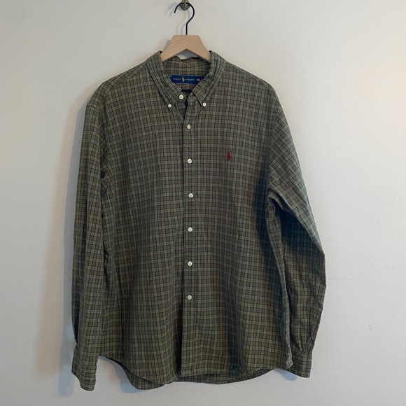 Ralph Lauren Long Sleeve Button Down, 100% Cotton, Green Plaid. XXL. - Picture 1 of 4
